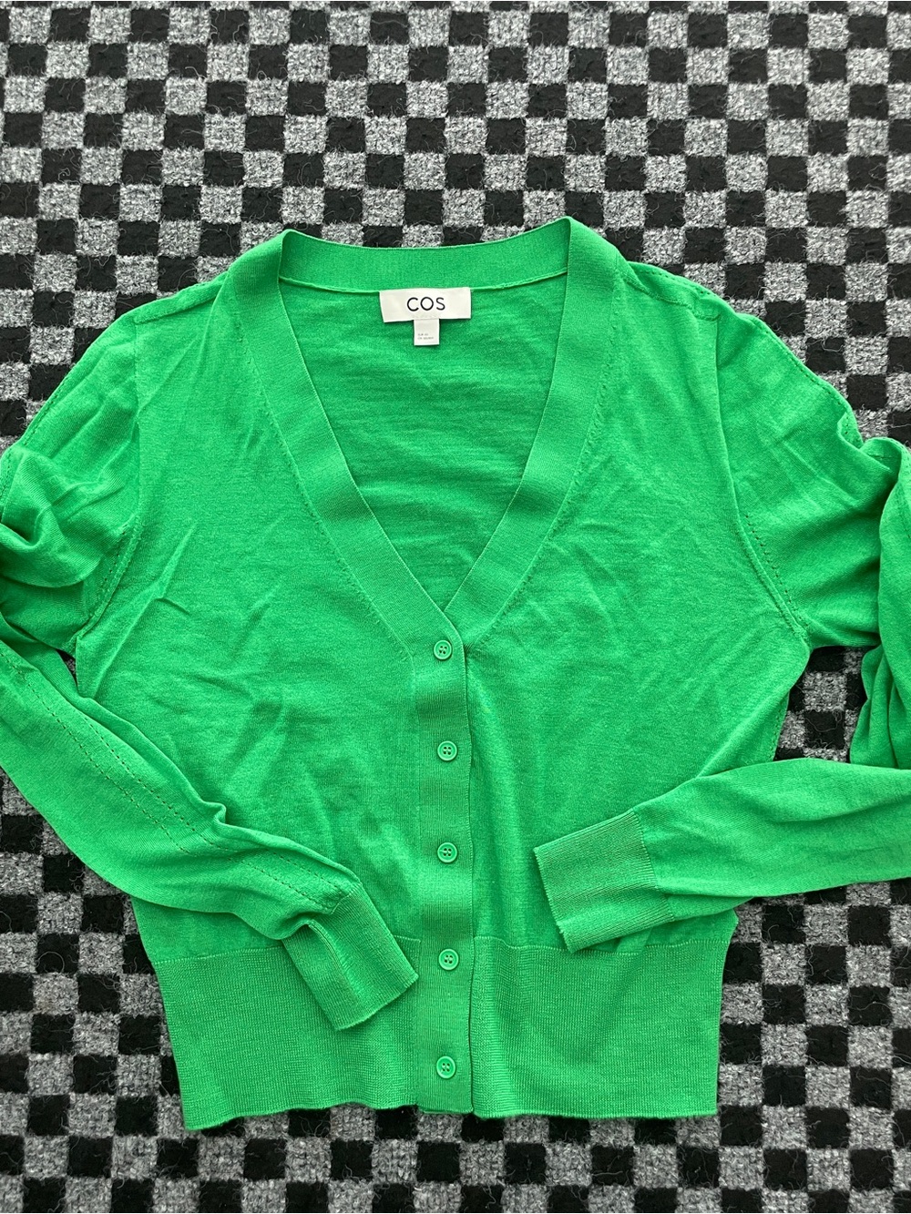 NWOT Xs COS Bright Green V-Neck Button Front crop Cardigan